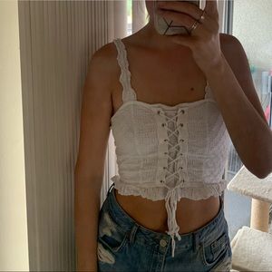 White Cotton On Lace Up Eyelet Croptop